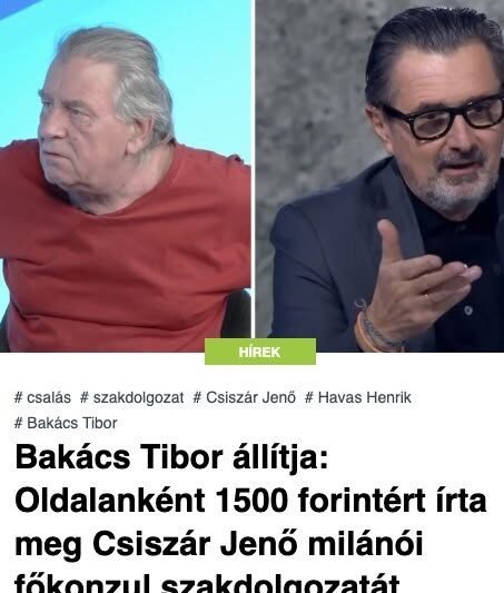 Bakács Tibor állítja: Oldalanként 1500 forintért írta meg Csiszár Jenő milánói főkonzul szakdolgozatát