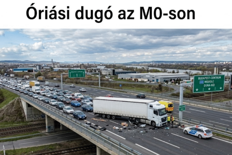 Baleset bénítja az M0-s forgalmát: kamion fordult keresztbe Szigetszentmiklósnál